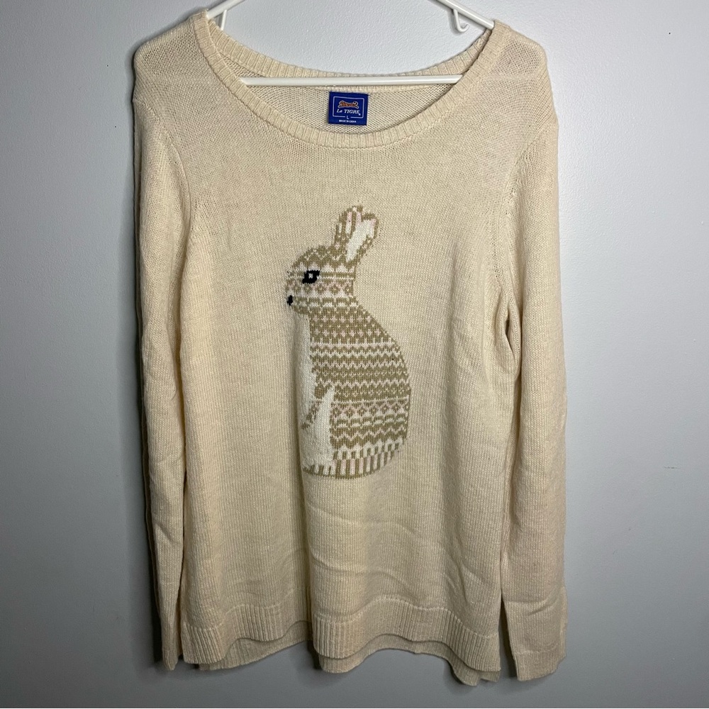 Le Tigre Women’s Vintage Wool Blend Cream Easter Bunny Rabbit Sweater Long Large